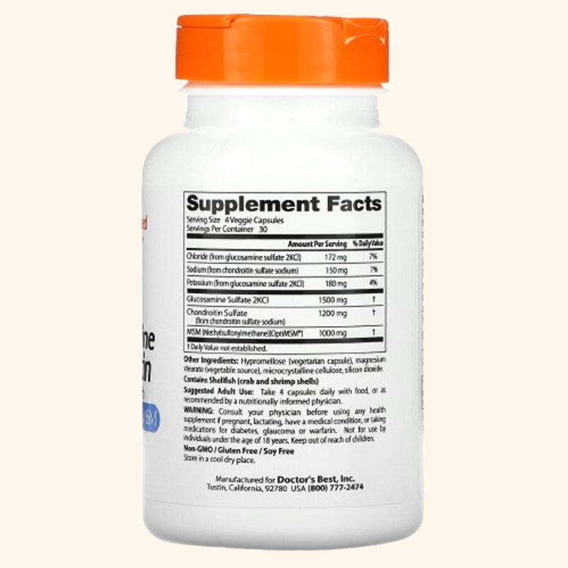 Tabela Nutriconal Doctor's Best Glucosamina Chondroitin MSM com OptiMSM - Alta Qualidade para Fortalecimento de Cartilagens