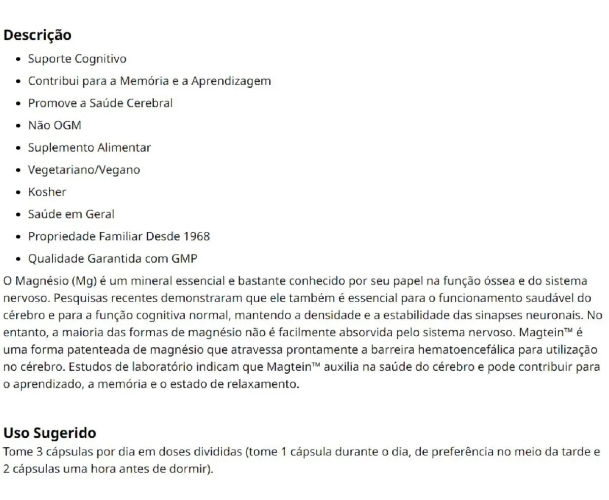 Magtein L-treonato de Magnésio, 180 mg, 90 Cápsulas Vegetarianas (48 mg por Cápsula) NOW Foods